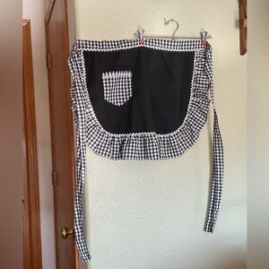 Vintage Handmade Grammacore black&white gingham half apron, ruffled retro 1950s